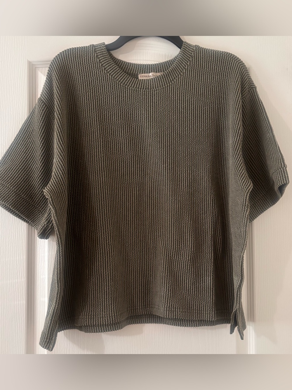 Zenana Ribbed 2pc Lounge Set Olive Green Wide Leg Pants M NWOT - Picture 2 of 8